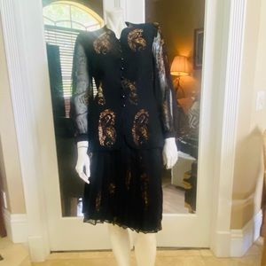 Christian Ruperto Black Paisley Print Jacket Skirt Set M/L